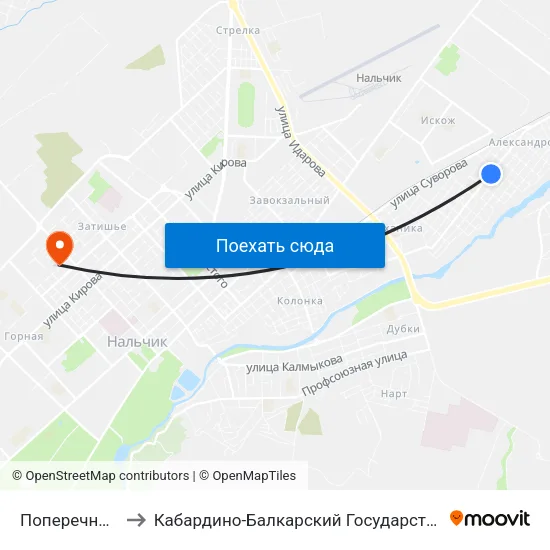 Поперечная Улица to Кабардино-Балкарский Государственный Университет map