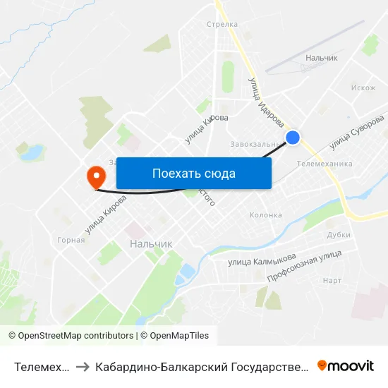 Телемеханика to Кабардино-Балкарский Государственный Университет map