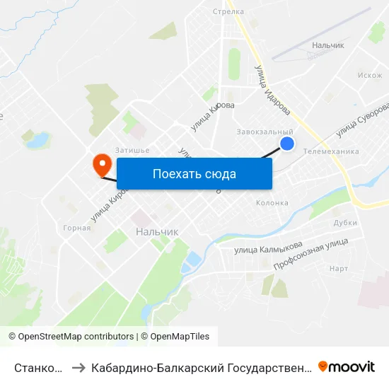 Станкозавод to Кабардино-Балкарский Государственный Университет map