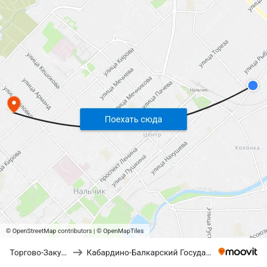 Торгово-Закупочная База to Кабардино-Балкарский Государственный Университет map