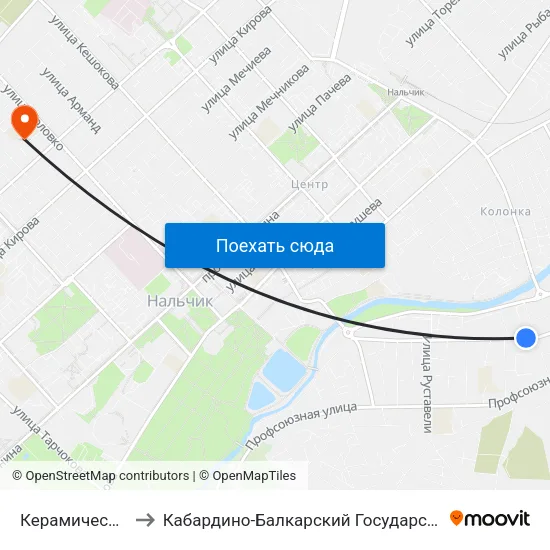 Керамическая Улица to Кабардино-Балкарский Государственный Университет map