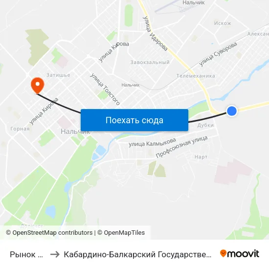 Рынок Дубки to Кабардино-Балкарский Государственный Университет map