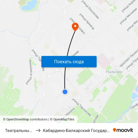 Театральный Переулок to Кабардино-Балкарский Государственный Университет map