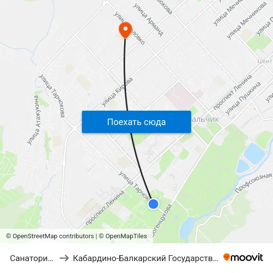 Санаторий Терек to Кабардино-Балкарский Государственный Университет map
