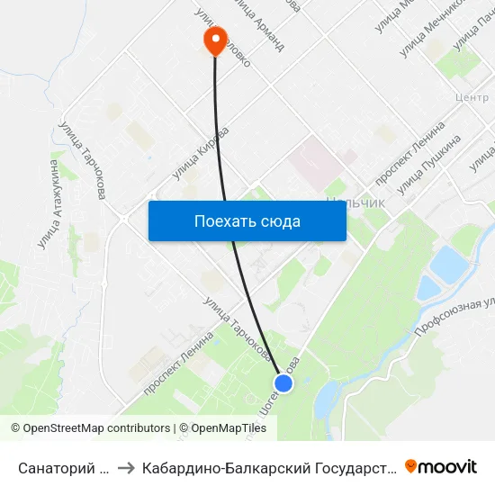 Санаторий Нальчик to Кабардино-Балкарский Государственный Университет map