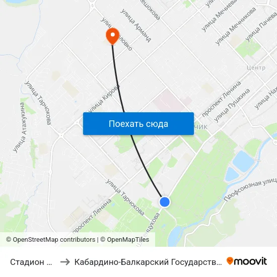 Стадион Спартак to Кабардино-Балкарский Государственный Университет map