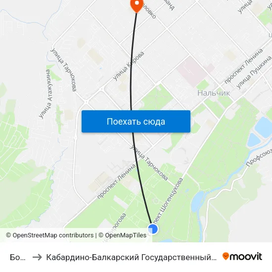 Бочка to Кабардино-Балкарский Государственный Университет map