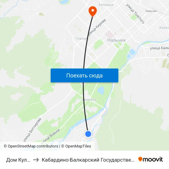 Дом Культуры to Кабардино-Балкарский Государственный Университет map