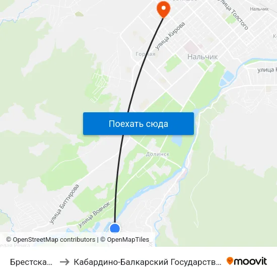 Брестская Улица to Кабардино-Балкарский Государственный Университет map