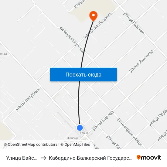 Улица Байсултанова to Кабардино-Балкарский Государственный Университет map