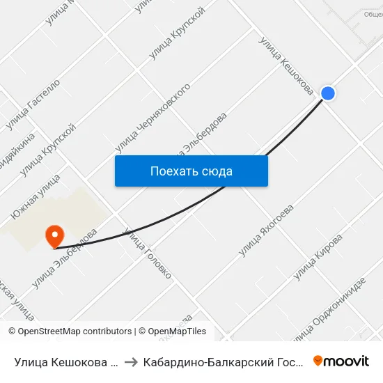 Улица Кешокова / Чернышевского to Кабардино-Балкарский Государственный Университет map