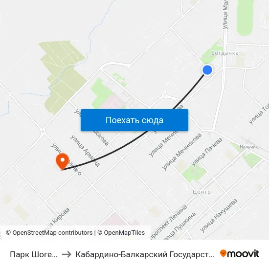 Парк Шогенцукова to Кабардино-Балкарский Государственный Университет map