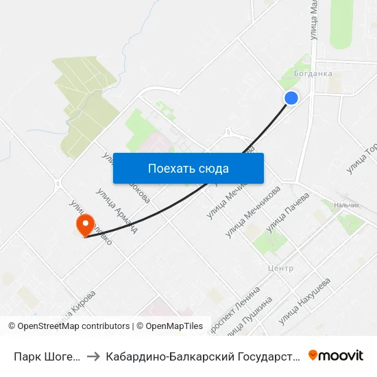 Парк Шогенцукова to Кабардино-Балкарский Государственный Университет map