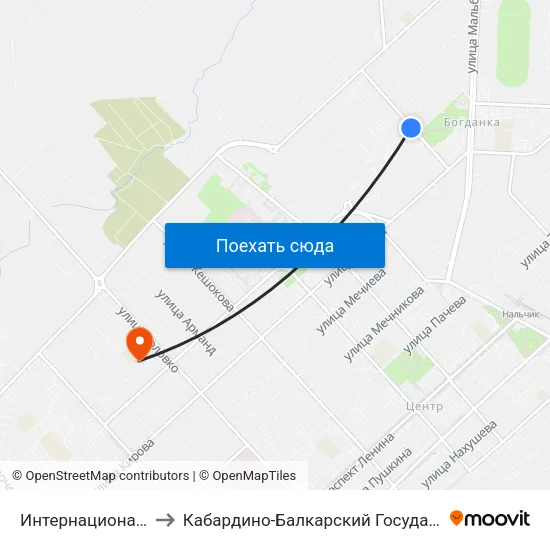 Интернациональная Улица to Кабардино-Балкарский Государственный Университет map