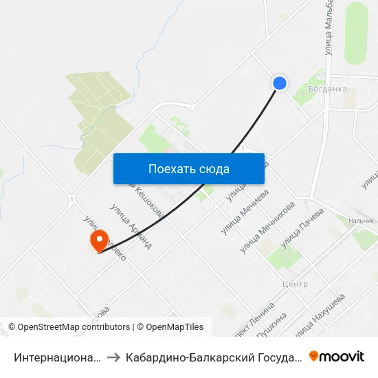 Интернациональная Улица to Кабардино-Балкарский Государственный Университет map