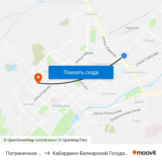 Пограничное Управление to Кабардино-Балкарский Государственный Университет map