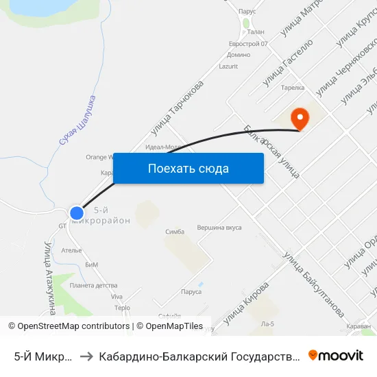 5-Й Микрорайон to Кабардино-Балкарский Государственный Университет map