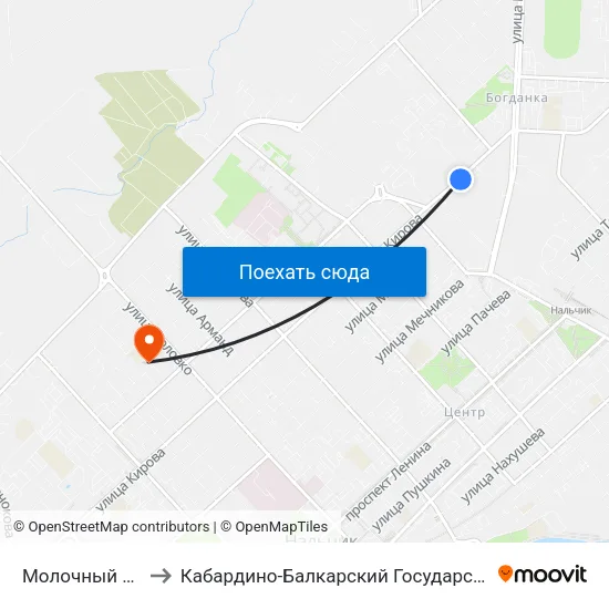 Молочный Комбинат to Кабардино-Балкарский Государственный Университет map