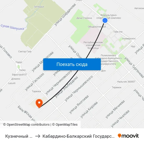 Кузнечный Переулок to Кабардино-Балкарский Государственный Университет map