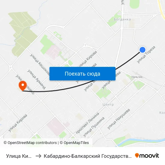 Улица Киримова to Кабардино-Балкарский Государственный Университет map
