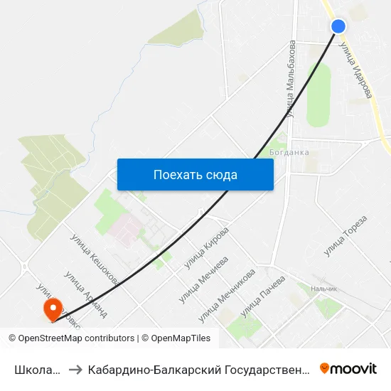 Школа №31 to Кабардино-Балкарский Государственный Университет map