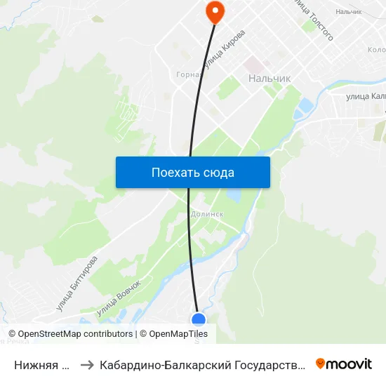 Нижняя Мечеть to Кабардино-Балкарский Государственный Университет map