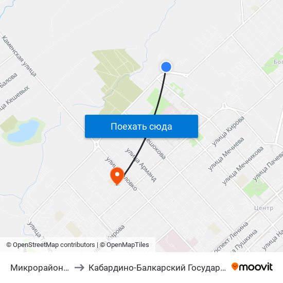 Микрорайон Энергетик to Кабардино-Балкарский Государственный Университет map