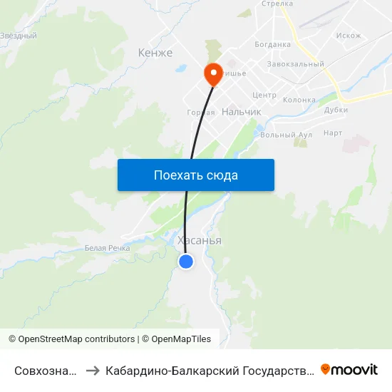 Совхозная Улица to Кабардино-Балкарский Государственный Университет map