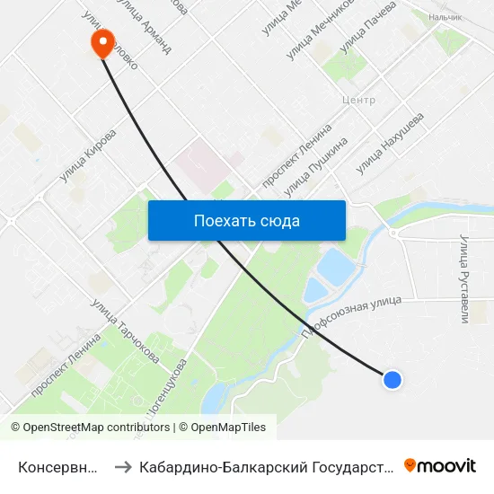 Консервный Завод to Кабардино-Балкарский Государственный Университет map