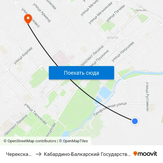 Черекская Улица to Кабардино-Балкарский Государственный Университет map