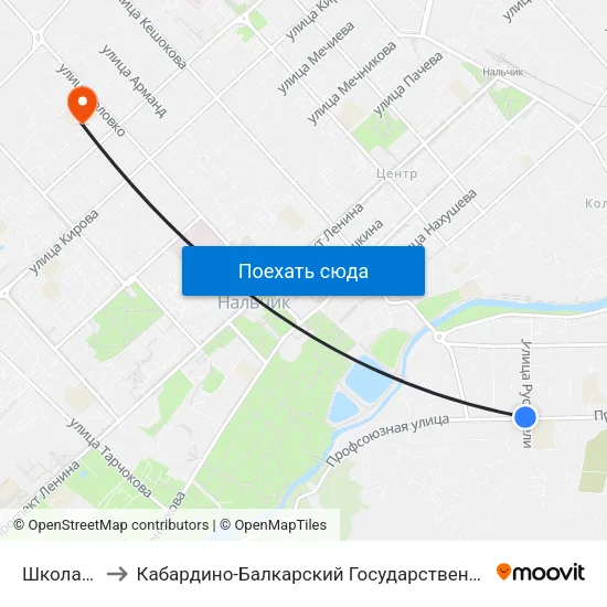 Школа №12 to Кабардино-Балкарский Государственный Университет map
