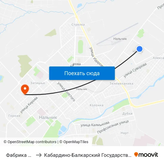 Фабрика Горянка to Кабардино-Балкарский Государственный Университет map
