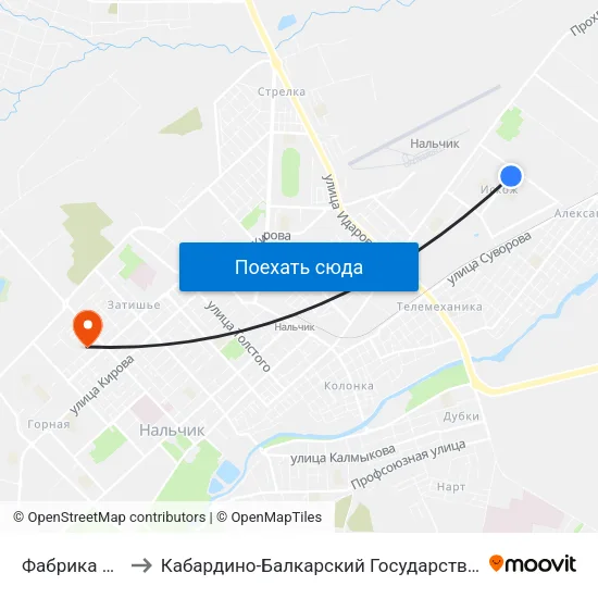 Фабрика Горянка to Кабардино-Балкарский Государственный Университет map