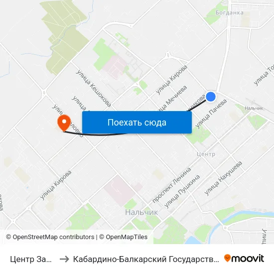 Центр Занятости to Кабардино-Балкарский Государственный Университет map