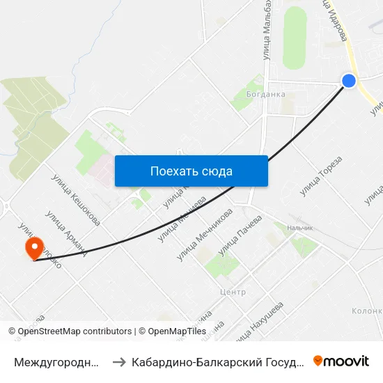 Междугородный Автовокзал to Кабардино-Балкарский Государственный Университет map
