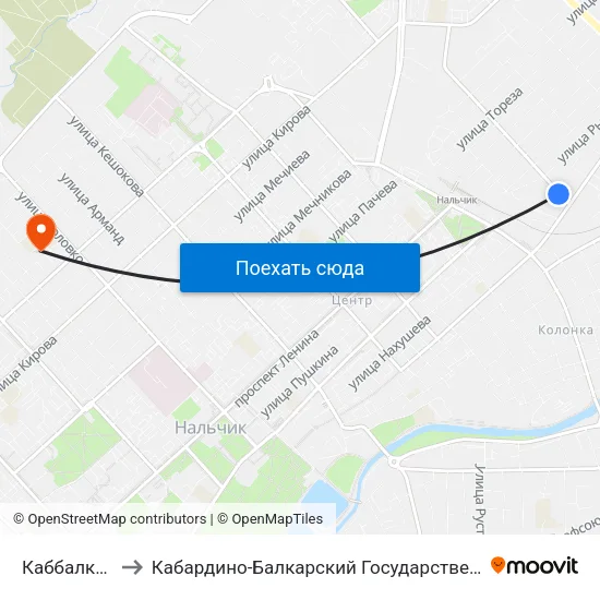 Каббалкэнерго to Кабардино-Балкарский Государственный Университет map