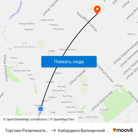 Торгово-Развлекательный Комплекс Галерея to Кабардино-Балкарский Государственный Университет map