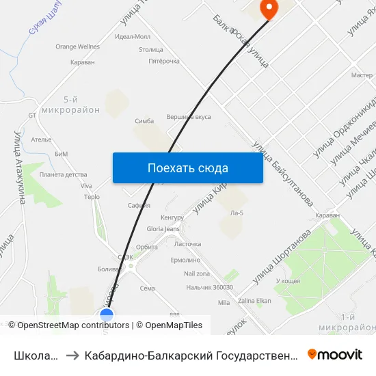 Школа №32 to Кабардино-Балкарский Государственный Университет map