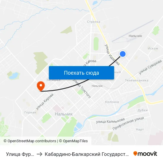 Улица Фурманова to Кабардино-Балкарский Государственный Университет map