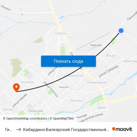 Гибдд to Кабардино-Балкарский Государственный Университет map