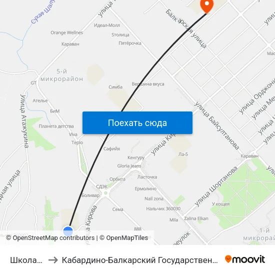 Школа №32 to Кабардино-Балкарский Государственный Университет map