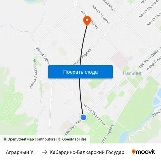 Аграрный Университет to Кабардино-Балкарский Государственный Университет map
