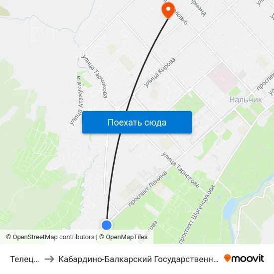 Телецентр to Кабардино-Балкарский Государственный Университет map