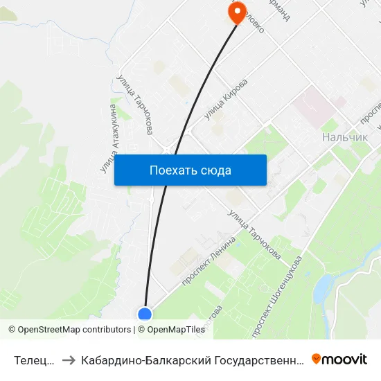 Телецентр to Кабардино-Балкарский Государственный Университет map