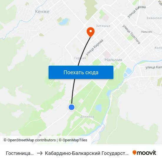 Гостиница Синдон to Кабардино-Балкарский Государственный Университет map
