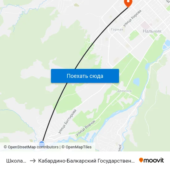 Школа №15 to Кабардино-Балкарский Государственный Университет map