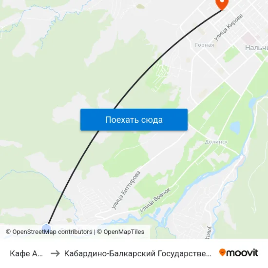 Кафе Акъ Суу to Кабардино-Балкарский Государственный Университет map