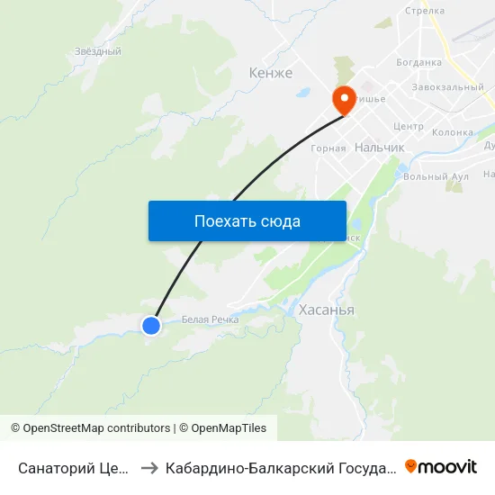 Санаторий Целебные Воды to Кабардино-Балкарский Государственный Университет map