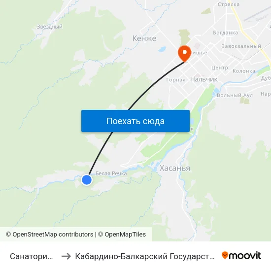 Санаторий Кавказ to Кабардино-Балкарский Государственный Университет map