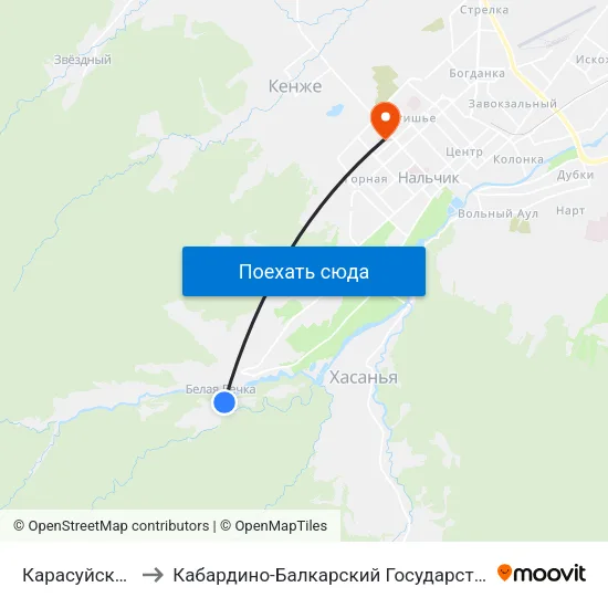 Карасуйская Улица to Кабардино-Балкарский Государственный Университет map